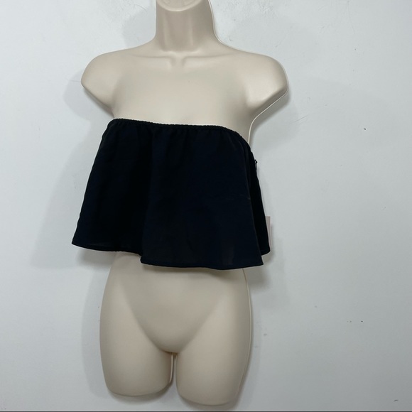 NWT Superdown bandeau ruffle blouse black crop size medium flowy - Picture 1 of 9